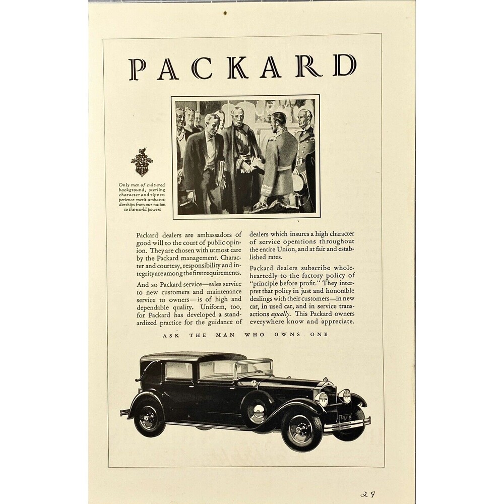 Packard *Dealers are ambassadors of good will to court of public opinion Ad 1929